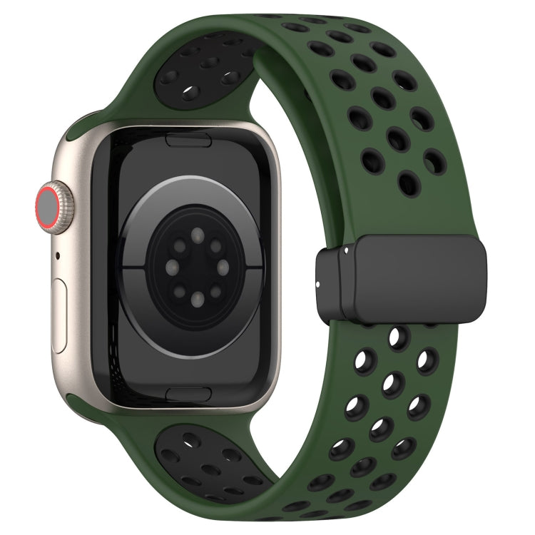 For Apple Watch 6 40mm Magnetic Buckle Silicone Watch Band(Army Green Black) by buy2fix