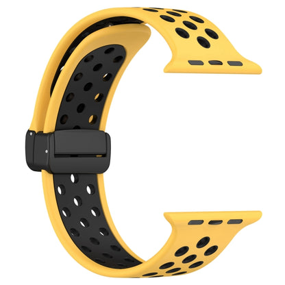 For Apple Watch 6 44mm Magnetic Buckle Silicone Watch Band(Yellow Black) by buy2fix