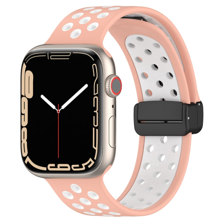 For Apple Watch 4 44mm Magnetic Buckle Silicone Watch Band(Pink White) by buy2fix
