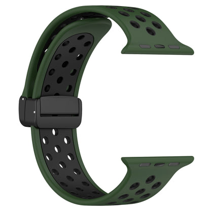 For Apple Watch 4 44mm Magnetic Buckle Silicone Watch Band(Army Green Black) by buy2fix