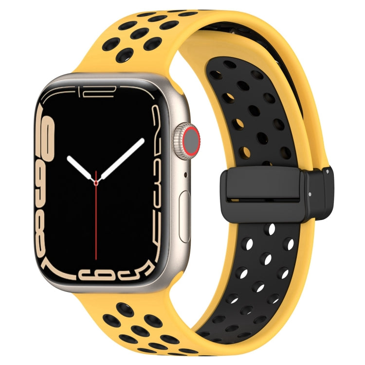 For Apple Watch 4 40mm Magnetic Buckle Silicone Watch Band(Yellow Black) by buy2fix