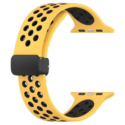 For Apple Watch 4 40mm Magnetic Buckle Silicone Watch Band(Yellow Black) by buy2fix