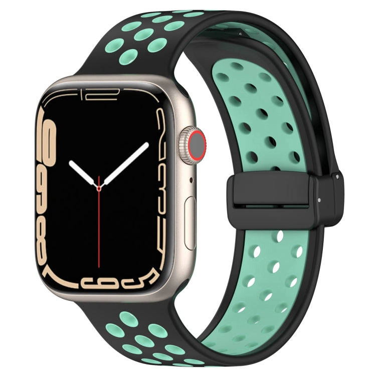 For Apple Watch 3 38mm Magnetic Buckle Silicone Watch Band(Black Cyan) by buy2fix