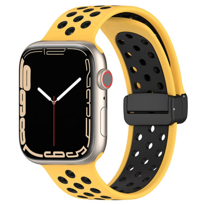 For Apple Watch 3 38mm Magnetic Buckle Silicone Watch Band(Yellow Black) by buy2fix
