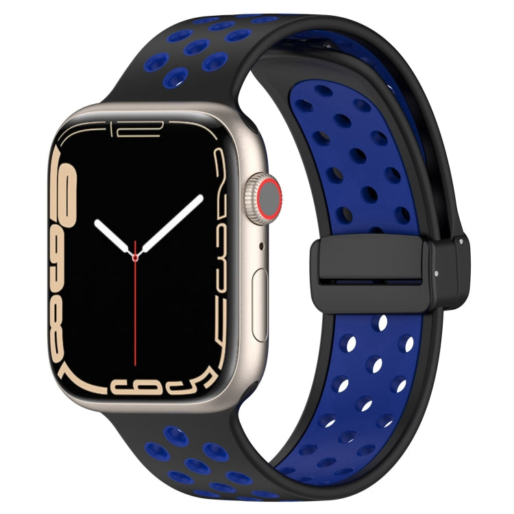 For Apple Watch 3 42mm Magnetic Buckle Silicone Watch Band(Black Blue) by buy2fix