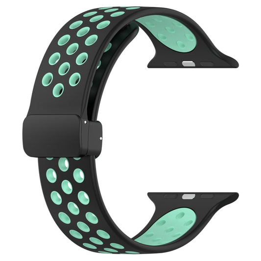 For Apple Watch 2 42mm Magnetic Buckle Silicone Watch Band(Black Cyan) by buy2fix
