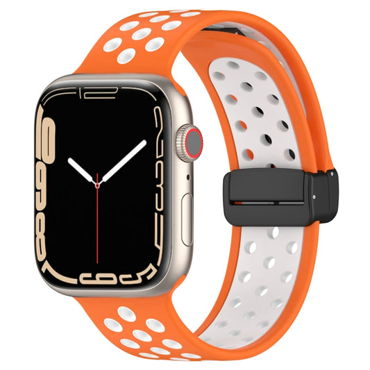 For Apple Watch 38mm Magnetic Buckle Silicone Watch Band(Orange White) by buy2fix