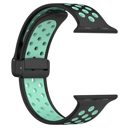 For Apple Watch 38mm Magnetic Buckle Silicone Watch Band(Black Cyan) by buy2fix