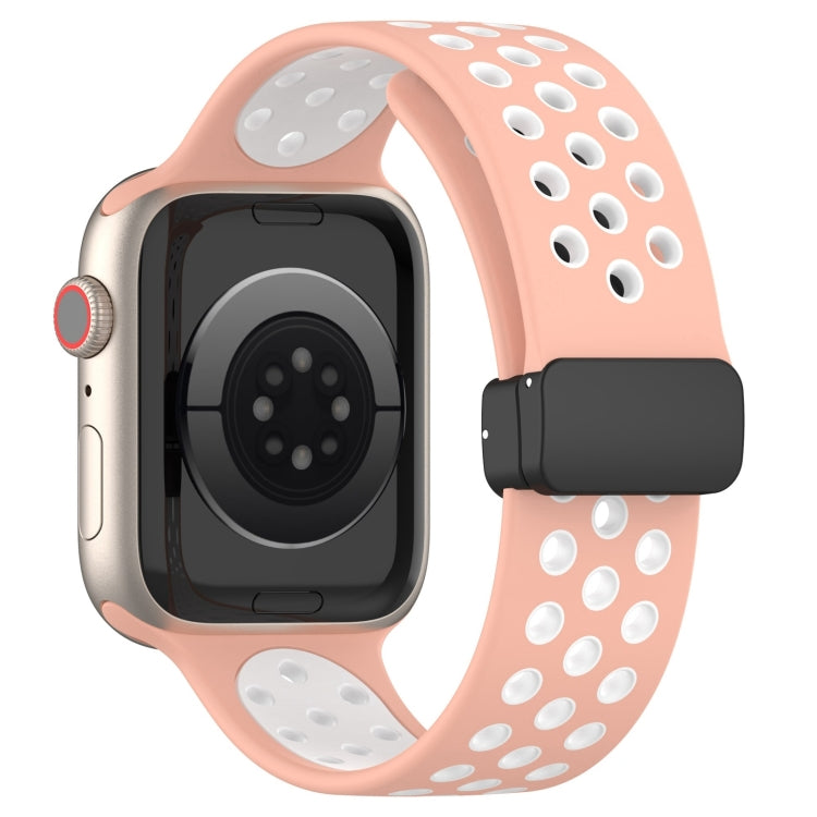 For Apple Watch SE 2023 44mm Magnetic Buckle Silicone Watch Band(Pink White) by buy2fix