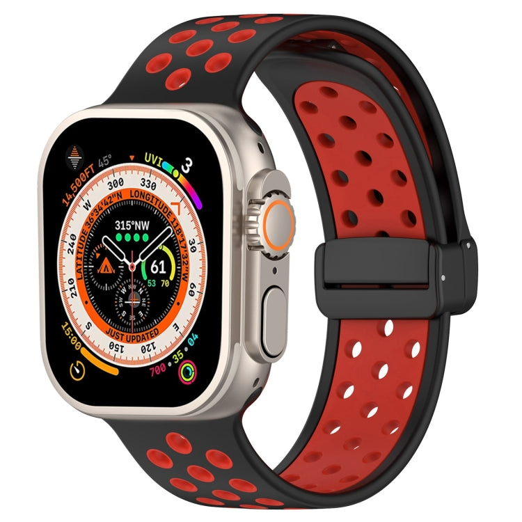 For Apple Watch SE 2023 44mm Magnetic Buckle Silicone Watch Band(Black Red) by buy2fix