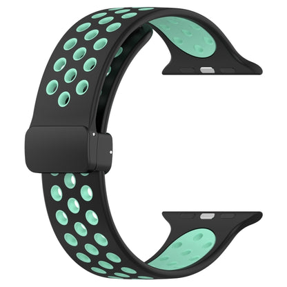 For Apple Watch SE 2023 44mm Magnetic Buckle Silicone Watch Band(Black Cyan) by buy2fix
