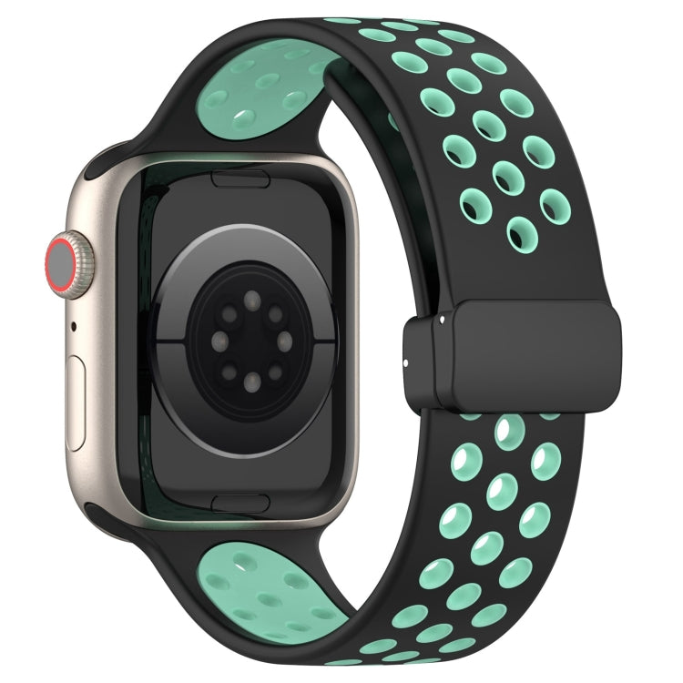 For Apple Watch SE 2023 44mm Magnetic Buckle Silicone Watch Band(Black Cyan) by buy2fix