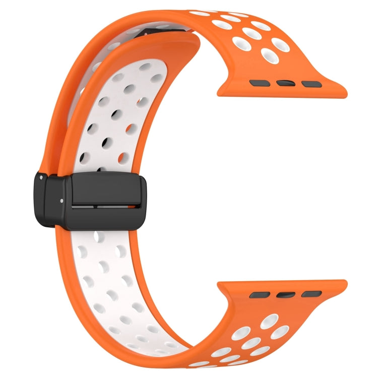 For Apple Watch SE 2023 40mm Magnetic Buckle Silicone Watch Band(Orange White) by buy2fix
