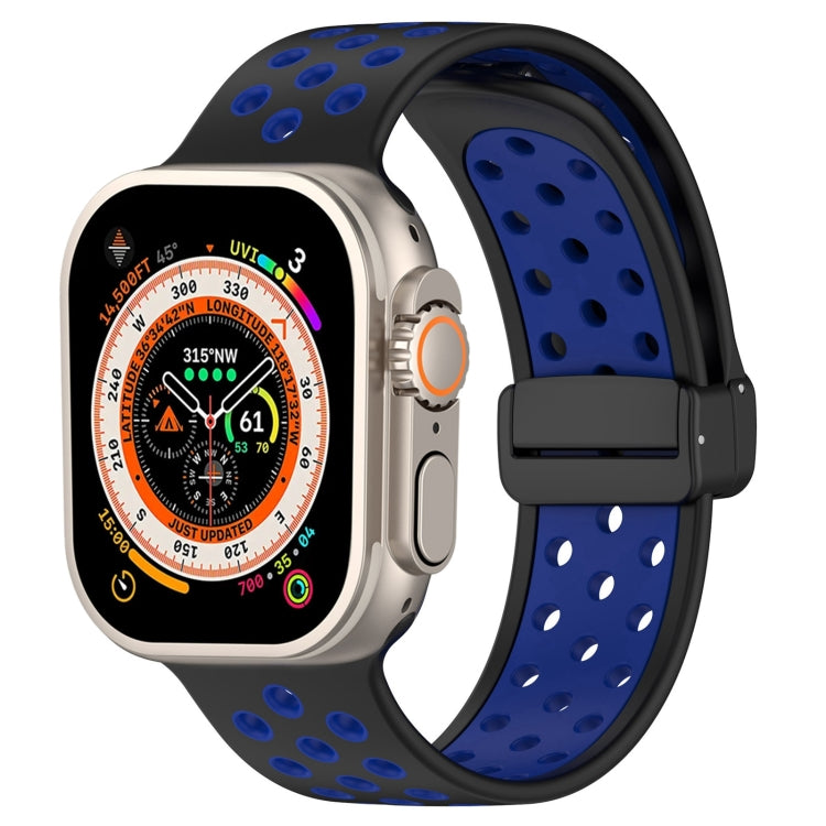 For Apple Watch SE 2023 40mm Magnetic Buckle Silicone Watch Band(Black Blue) by buy2fix