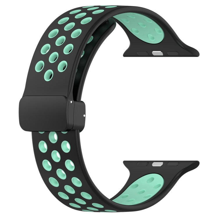 For Apple Watch SE 2023 40mm Magnetic Buckle Silicone Watch Band(Black Cyan) by buy2fix