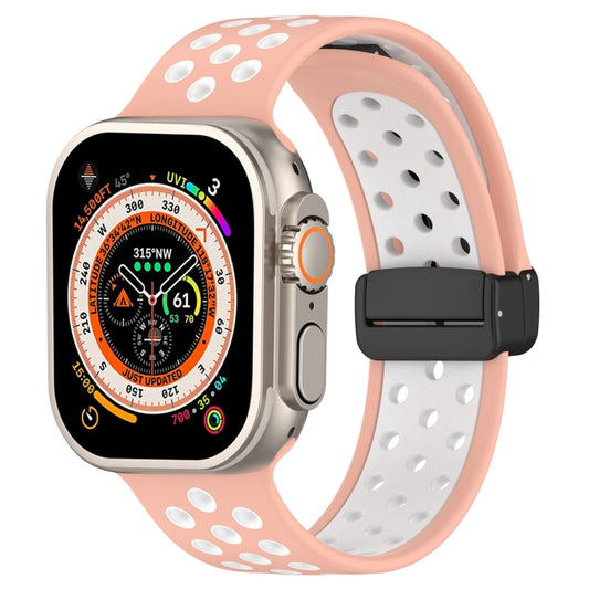 For Apple Watch Ultra 2 49mm Magnetic Buckle Silicone Watch Band(Pink White) by buy2fix