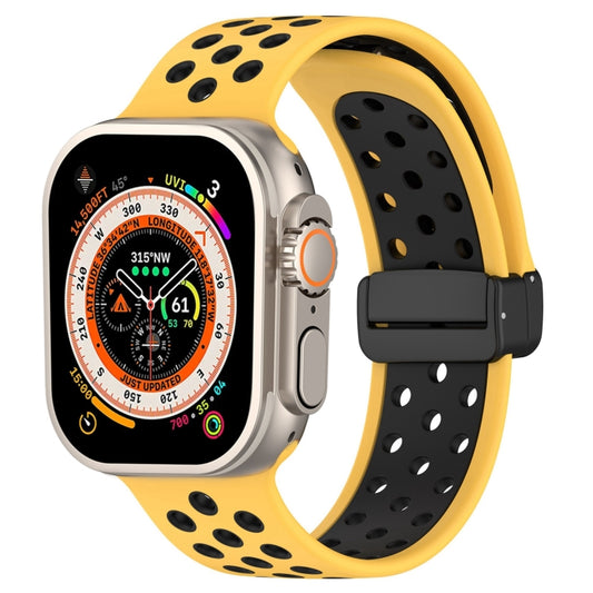 For Apple Watch Ultra 2 49mm Magnetic Buckle Silicone Watch Band(Yellow Black) by buy2fix