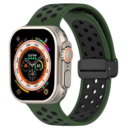For Apple Watch Ultra 2 49mm Magnetic Buckle Silicone Watch Band(Army Green Black) by buy2fix