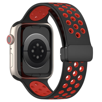 For Apple Watch Series 9 45mm Magnetic Buckle Silicone Watch Band(Black Red) by buy2fix