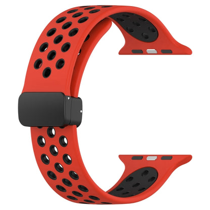 For Apple Watch Series 9 45mm Magnetic Buckle Silicone Watch Band(Red Black) by buy2fix
