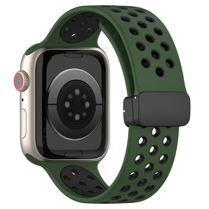 For Apple Watch Series 9 45mm Magnetic Buckle Silicone Watch Band(Army Green Black) by buy2fix