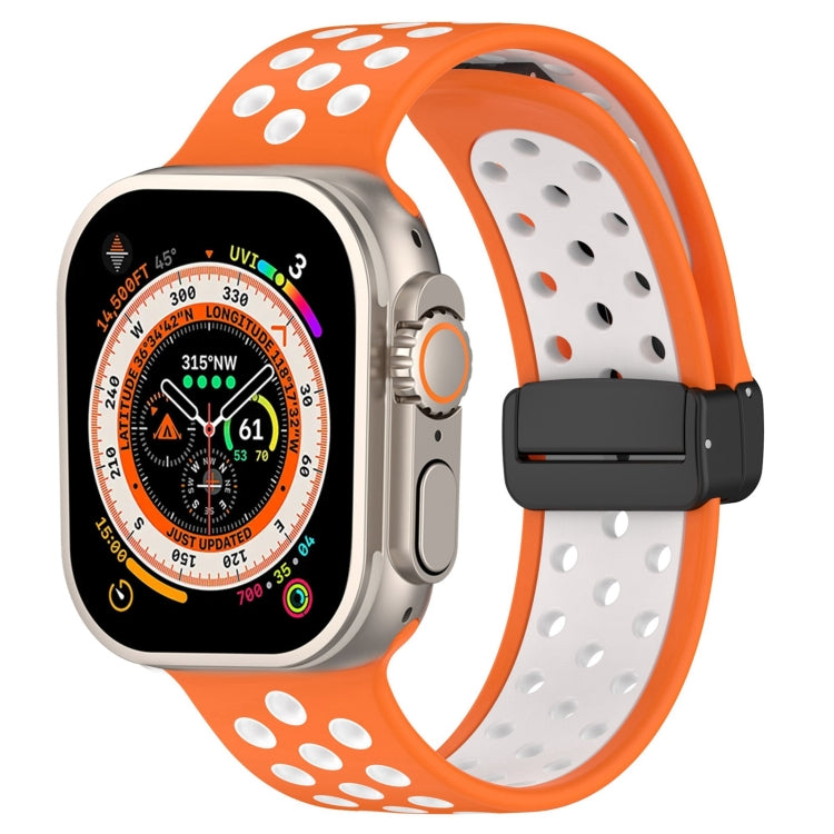 For Apple Watch Series 9 41mm Magnetic Buckle Silicone Watch Band(Orange White) by buy2fix