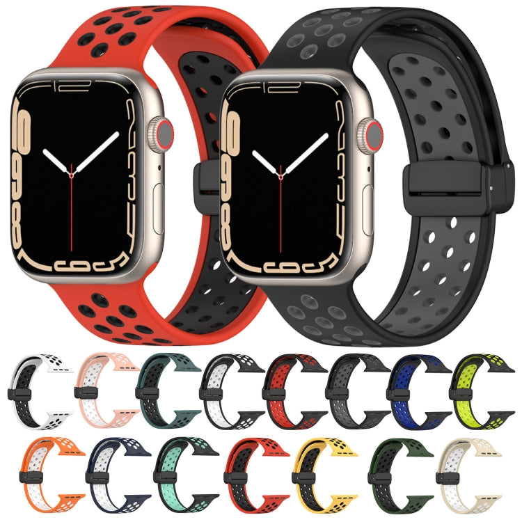 For Apple Watch Series 9 41mm Magnetic Buckle Silicone Watch Band(Navy White) by buy2fix