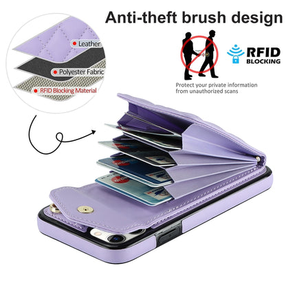 For iPhone 11 Pro Max Rhombic Texture Card Bag Phone Case with Long Lanyard(Light Purple) - iPhone 11 Pro Max Cases by buy2fix | Online Shopping UK | buy2fix