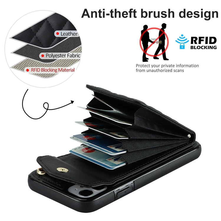 For iPhone 11 Rhombic Texture Card Bag Phone Case with Long Lanyard(Black) - iPhone 11 Cases by buy2fix | Online Shopping UK | buy2fix