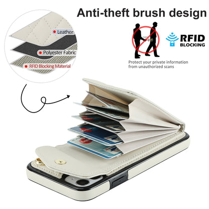 For iPhone 11 Rhombic Texture Card Bag Phone Case with Long Lanyard(White) - iPhone 11 Cases by buy2fix | Online Shopping UK | buy2fix