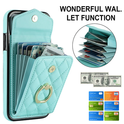 For iPhone 11 Rhombic Texture Card Bag Phone Case with Long Lanyard(Mint Green) - iPhone 11 Cases by buy2fix | Online Shopping UK | buy2fix