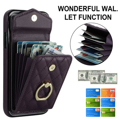 For iPhone 11 Rhombic Texture Card Bag Phone Case with Long Lanyard(Dark Purple) - iPhone 11 Cases by buy2fix | Online Shopping UK | buy2fix