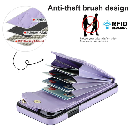 For iPhone 11 Rhombic Texture Card Bag Phone Case with Long Lanyard(Light Purple) - iPhone 11 Cases by buy2fix | Online Shopping UK | buy2fix