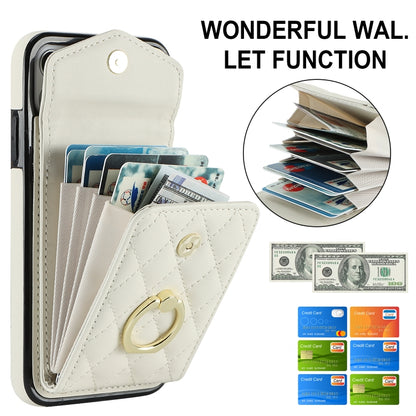 For iPhone 11 Pro Rhombic Texture Card Bag Phone Case with Long Lanyard(White) - iPhone 11 Pro Cases by buy2fix | Online Shopping UK | buy2fix