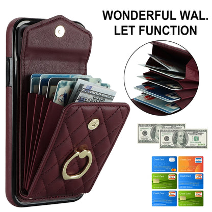 For iPhone 11 Pro Rhombic Texture Card Bag Phone Case with Long Lanyard(Wine Red) - iPhone 11 Pro Cases by buy2fix | Online Shopping UK | buy2fix