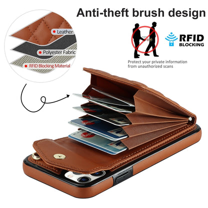 For iPhone 11 Pro Rhombic Texture Card Bag Phone Case with Long Lanyard(Brown) - iPhone 11 Pro Cases by buy2fix | Online Shopping UK | buy2fix