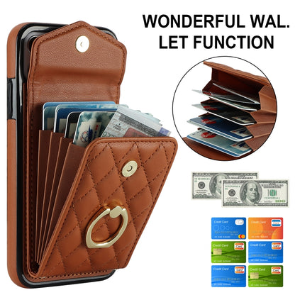 For iPhone 11 Pro Rhombic Texture Card Bag Phone Case with Long Lanyard(Brown) - iPhone 11 Pro Cases by buy2fix | Online Shopping UK | buy2fix