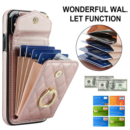 For iPhone XS Max Rhombic Texture Card Bag Phone Case with Long Lanyard(Rose Gold) - More iPhone Cases by buy2fix | Online Shopping UK | buy2fix