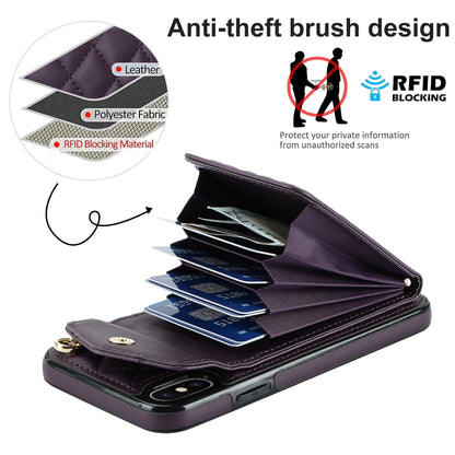 For iPhone XS Max Rhombic Texture Card Bag Phone Case with Long Lanyard(Dark Purple) - More iPhone Cases by buy2fix | Online Shopping UK | buy2fix
