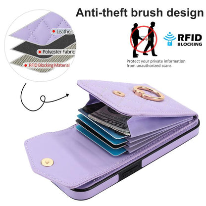 For iPhone 16e Rhombic Texture Card Bag Phone Case with Long Lanyard(Light Purple) - iPhone 16e Cases by buy2fix | Online Shopping UK | buy2fix