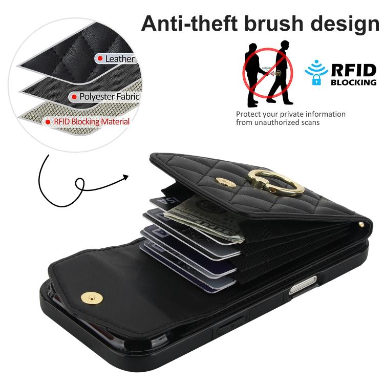 For iPhone Air Rhombic Texture Card Bag Phone Case with Long Lanyard(Black) - iPhone Air Cases by buy2fix | Online Shopping UK | buy2fix