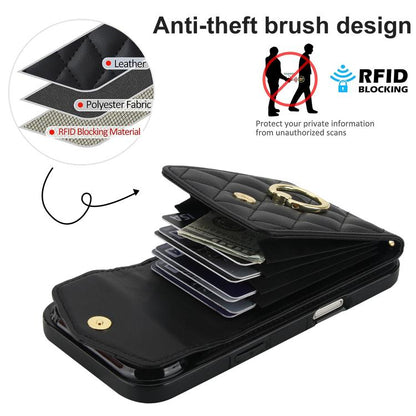 For iPhone Air Rhombic Texture Card Bag Phone Case with Long Lanyard(Black) - iPhone Air Cases by buy2fix | Online Shopping UK | buy2fix