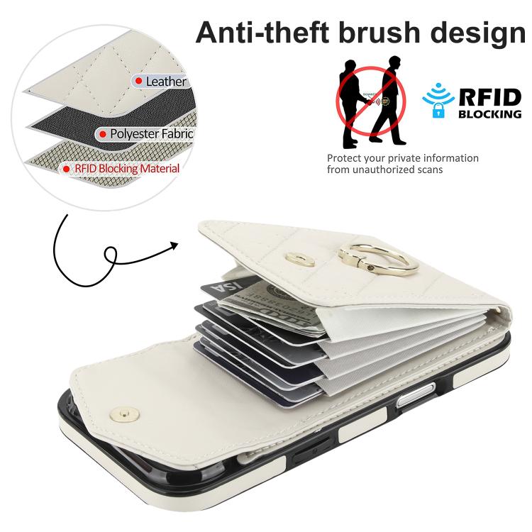 For iPhone Air Rhombic Texture Card Bag Phone Case with Long Lanyard(White) - iPhone Air Cases by buy2fix | Online Shopping UK | buy2fix