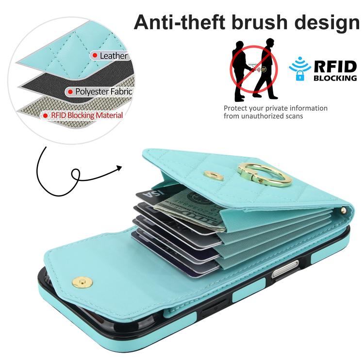 For iPhone Air Rhombic Texture Card Bag Phone Case with Long Lanyard(Mint Green) - iPhone Air Cases by buy2fix | Online Shopping UK | buy2fix