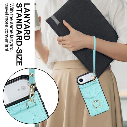 For iPhone Air Rhombic Texture Card Bag Phone Case with Long Lanyard(Mint Green) - iPhone Air Cases by buy2fix | Online Shopping UK | buy2fix