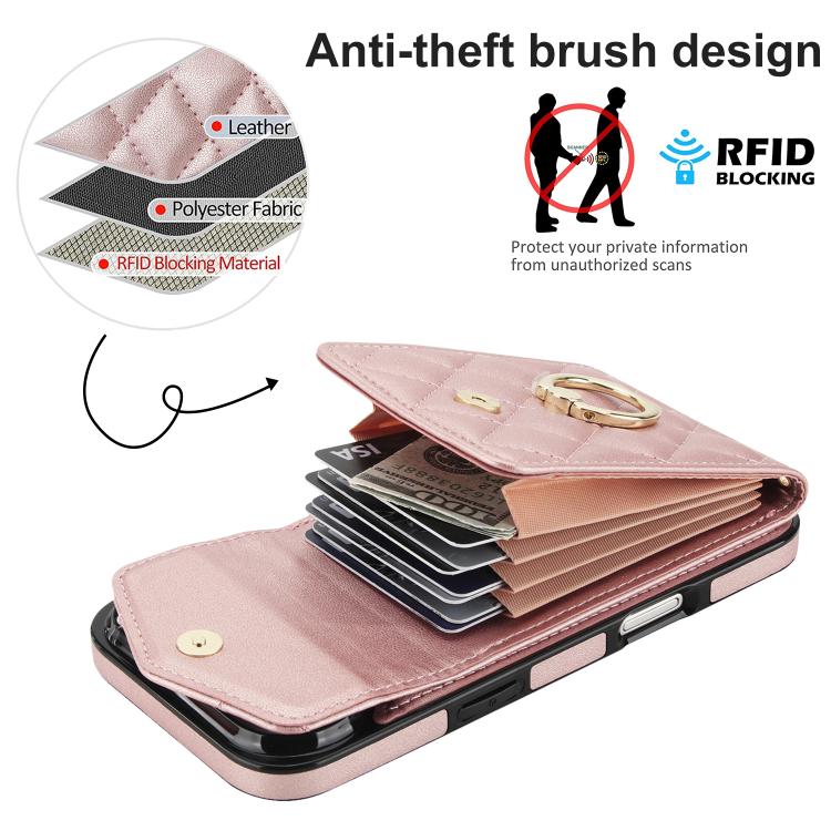 For iPhone Air Rhombic Texture Card Bag Phone Case with Long Lanyard(Rose Gold) - iPhone Air Cases by buy2fix | Online Shopping UK | buy2fix