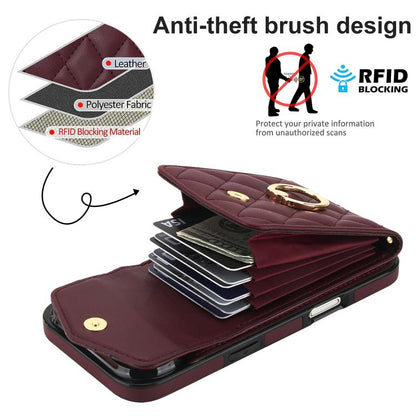 For iPhone Air Rhombic Texture Card Bag Phone Case with Long Lanyard(Wine Red) - iPhone Air Cases by buy2fix | Online Shopping UK | buy2fix