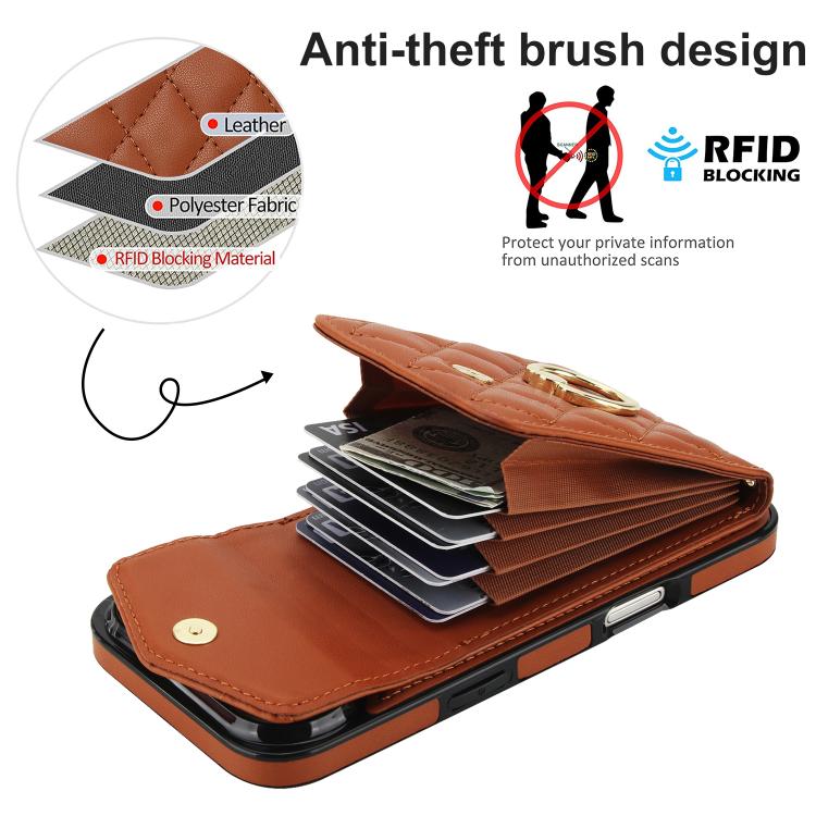 For iPhone Air Rhombic Texture Card Bag Phone Case with Long Lanyard(Brown) - iPhone Air Cases by buy2fix | Online Shopping UK | buy2fix