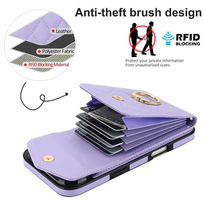 For iPhone Air Rhombic Texture Card Bag Phone Case with Long Lanyard(Light Purple) - iPhone Air Cases by buy2fix | Online Shopping UK | buy2fix