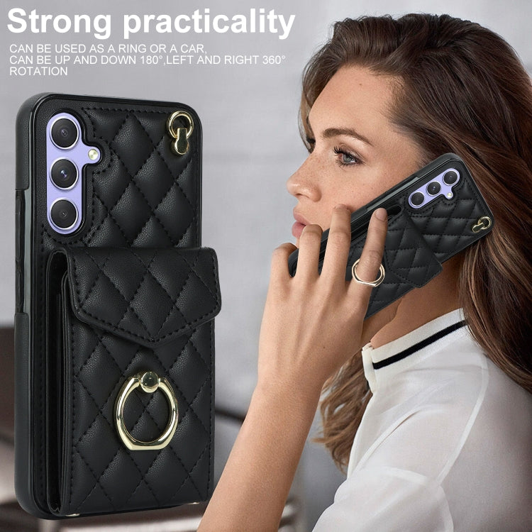 For Samsung Galaxy A54 5G Rhombic Texture Card Bag Phone Case with Long Lanyard(Black) by buy2fix